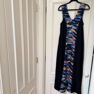 Anthropologie Black and Multicolor Sleeveless V-Neck Maxi Dress, size 8